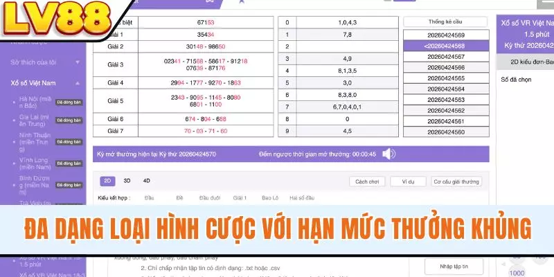 Đa dạng loại hình cược với hạn mức thưởng khủng